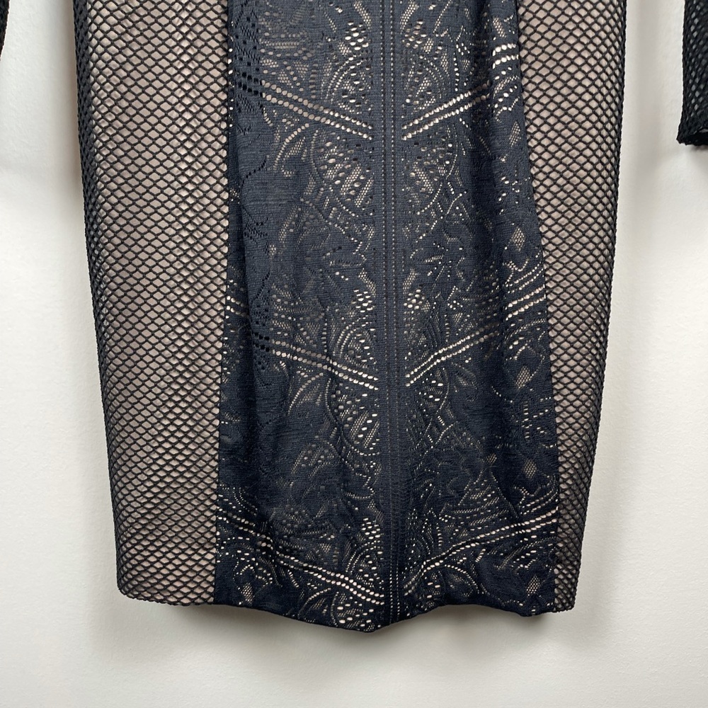 Dress The Population Black Lace Mesh Long Sleeve Dress Size M - Picture 4 of 9